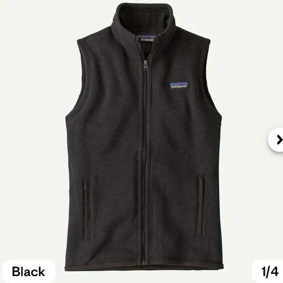 EUC Patagonia Women's Better Sweater Vest Full-zip &amp; Zip Pockets in Black Small