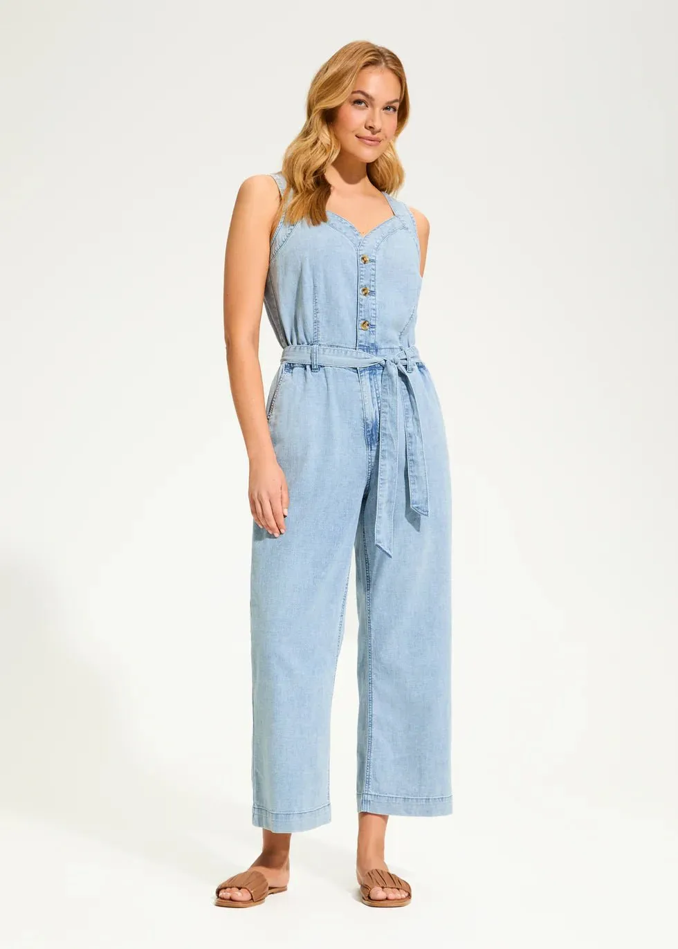 FDJ Sleeveless Wide-Leg Jumpsuit – Powder Wash Denim