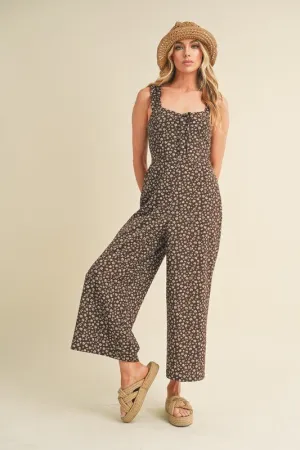 Feel Feminine in the Aemi   Co Floral Sweetheart Neck Wide Leg Jumpsuit