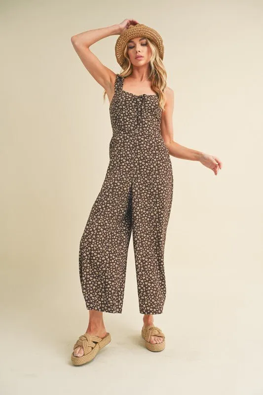 Feel Feminine in the Aemi   Co Floral Sweetheart Neck Wide Leg Jumpsuit