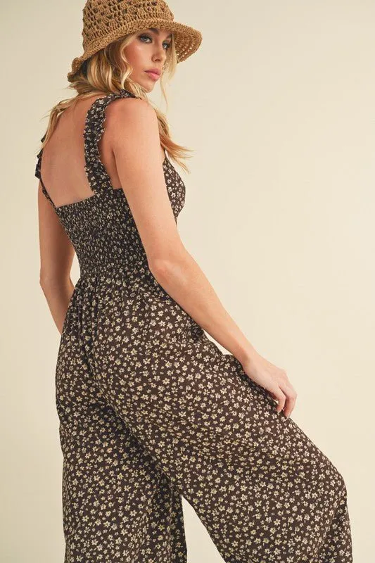 Feel Feminine in the Aemi   Co Floral Sweetheart Neck Wide Leg Jumpsuit