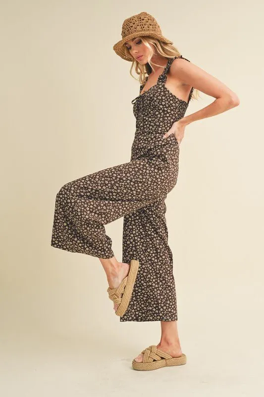 Feel Feminine in the Aemi   Co Floral Sweetheart Neck Wide Leg Jumpsuit
