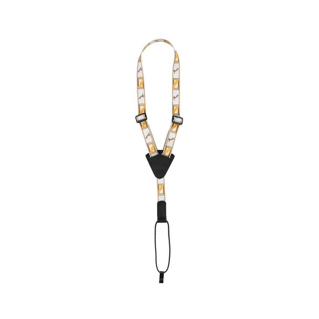 Fender Monogrammed Ukulele Strap, White/Brown/Yellow
