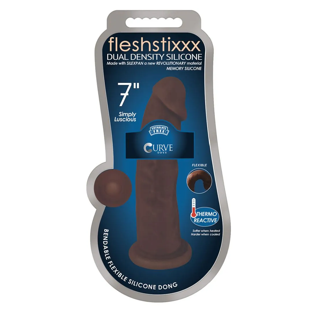 Fleshstixxx 7 Inch Bendable Silicone Dildo - Chocolate