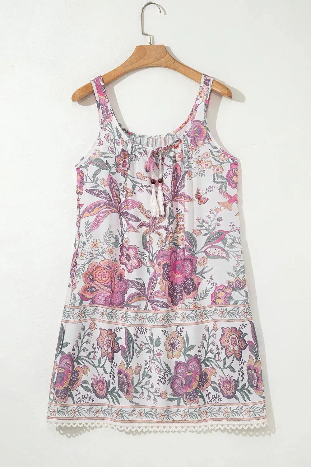 Floral Tie Neck Mini Dress – Sleeveless & Breezy