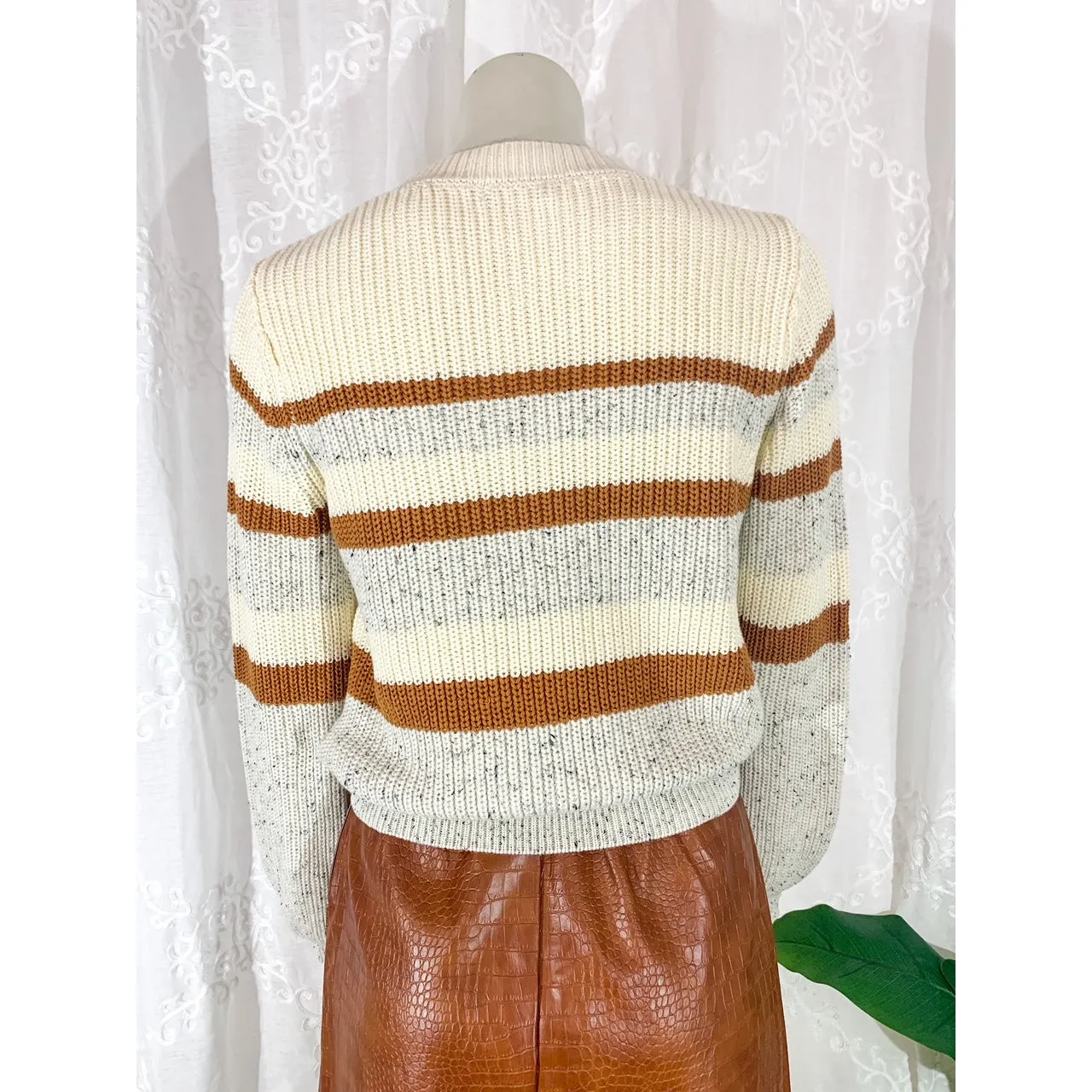 Give Me All Cozy Striped Knit Sweater - Cream Camel