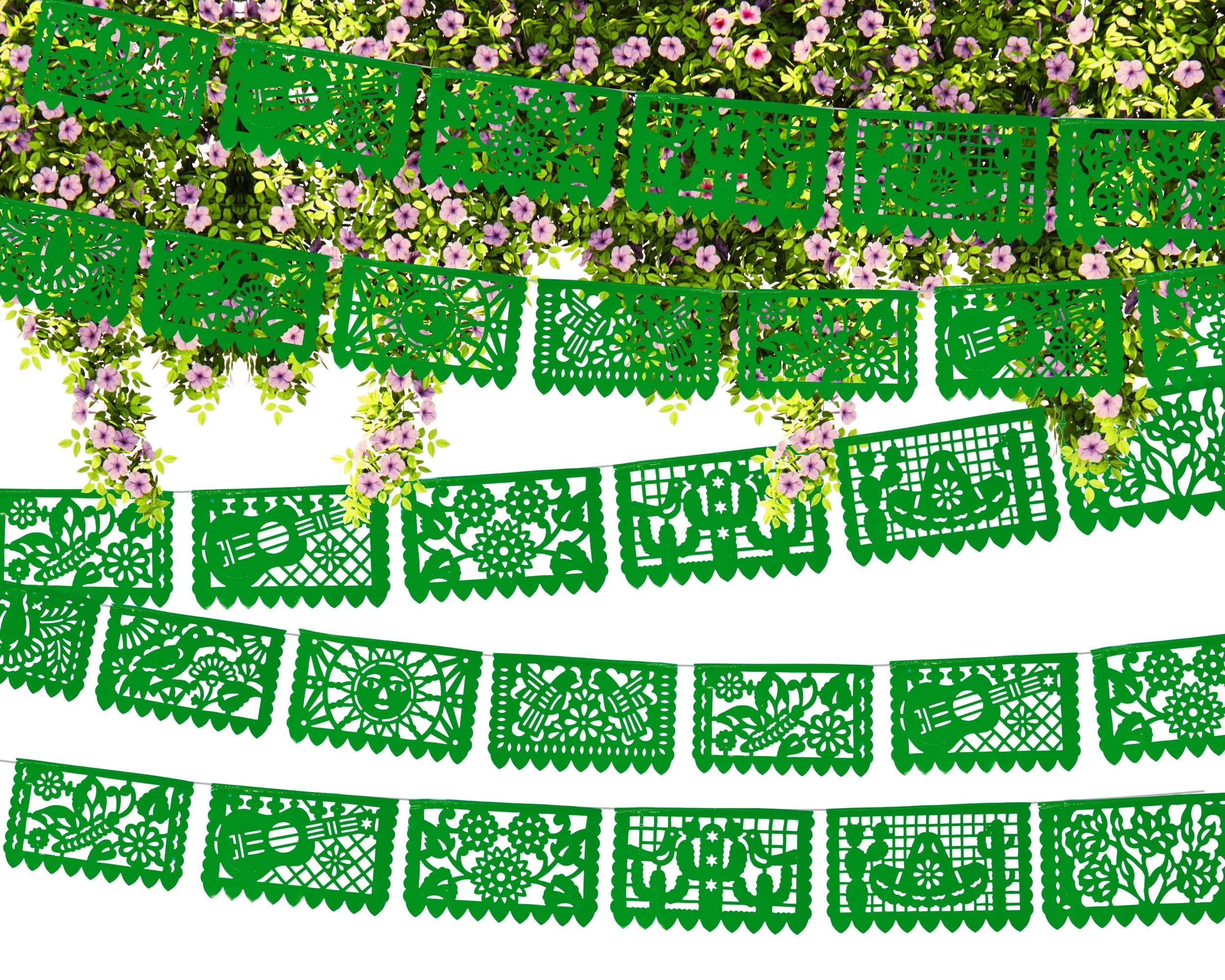 Green Plastic Papel picado banners, 3 pk 36ft