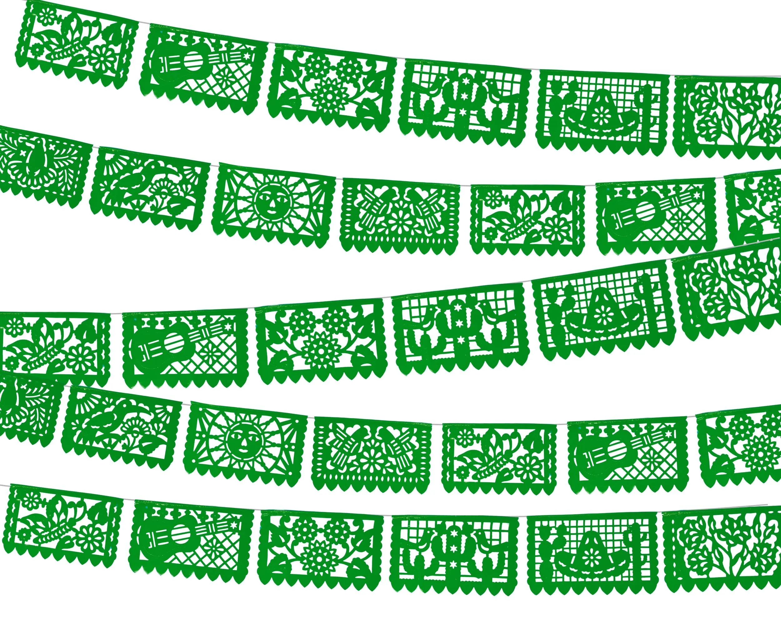 Green Plastic Papel picado banners, 3 pk 36ft