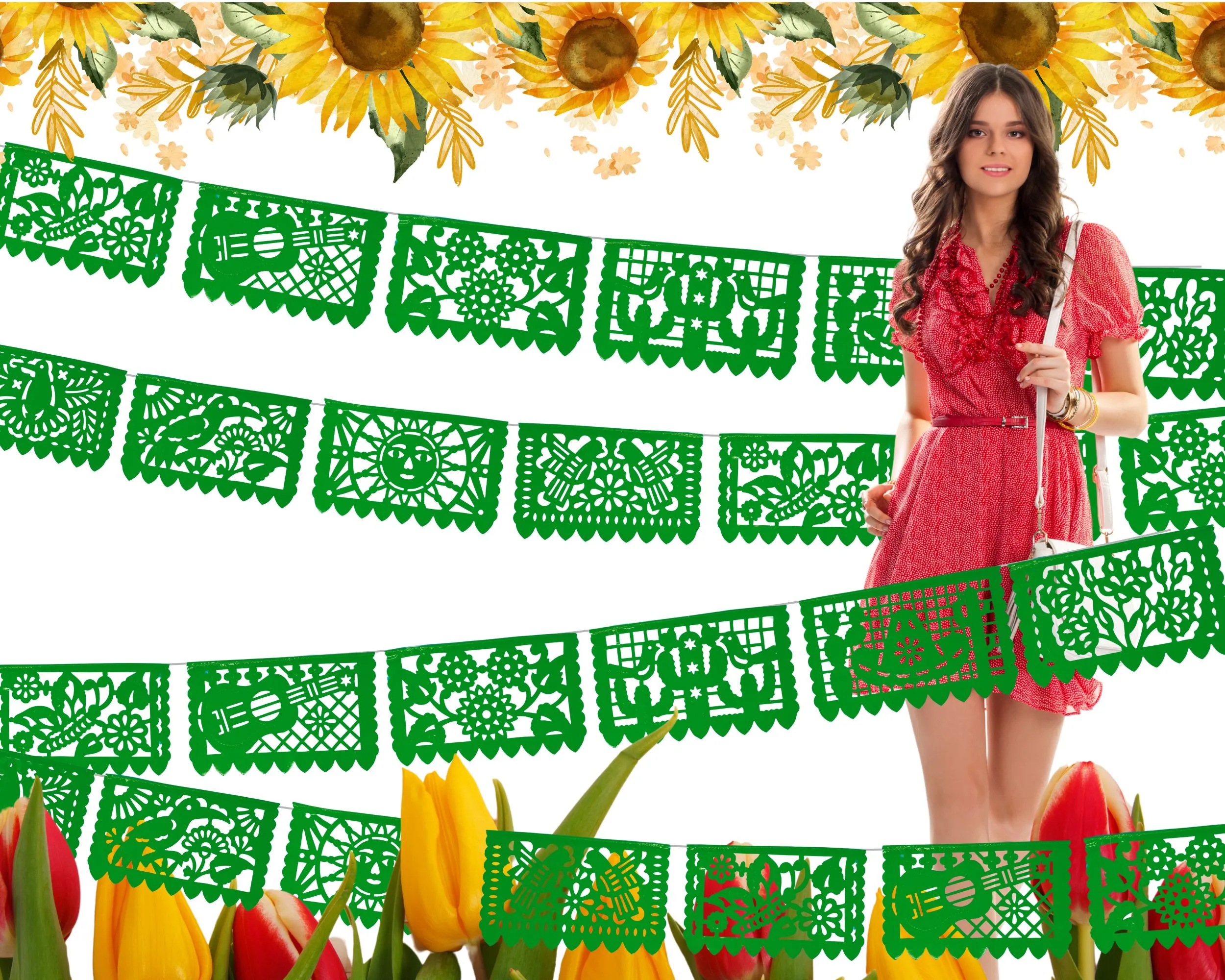 Green Plastic Papel picado banners, 3 pk 36ft