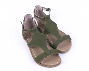 Green Women Buckle Slipper Wide Barefoot Nubuck Leather Handmade