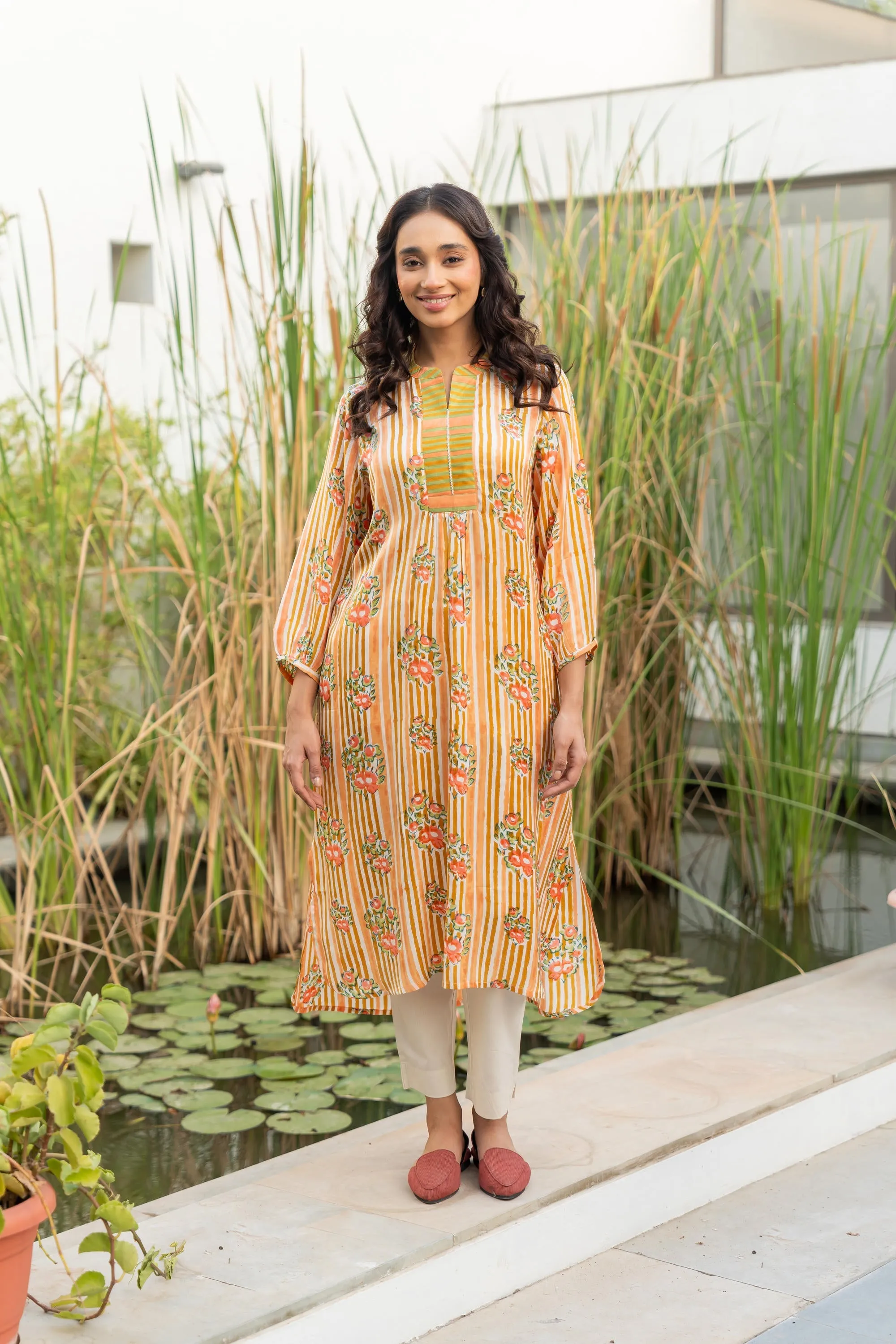 Gul Peach Block Print Modal Kurta | Ray-ethnic