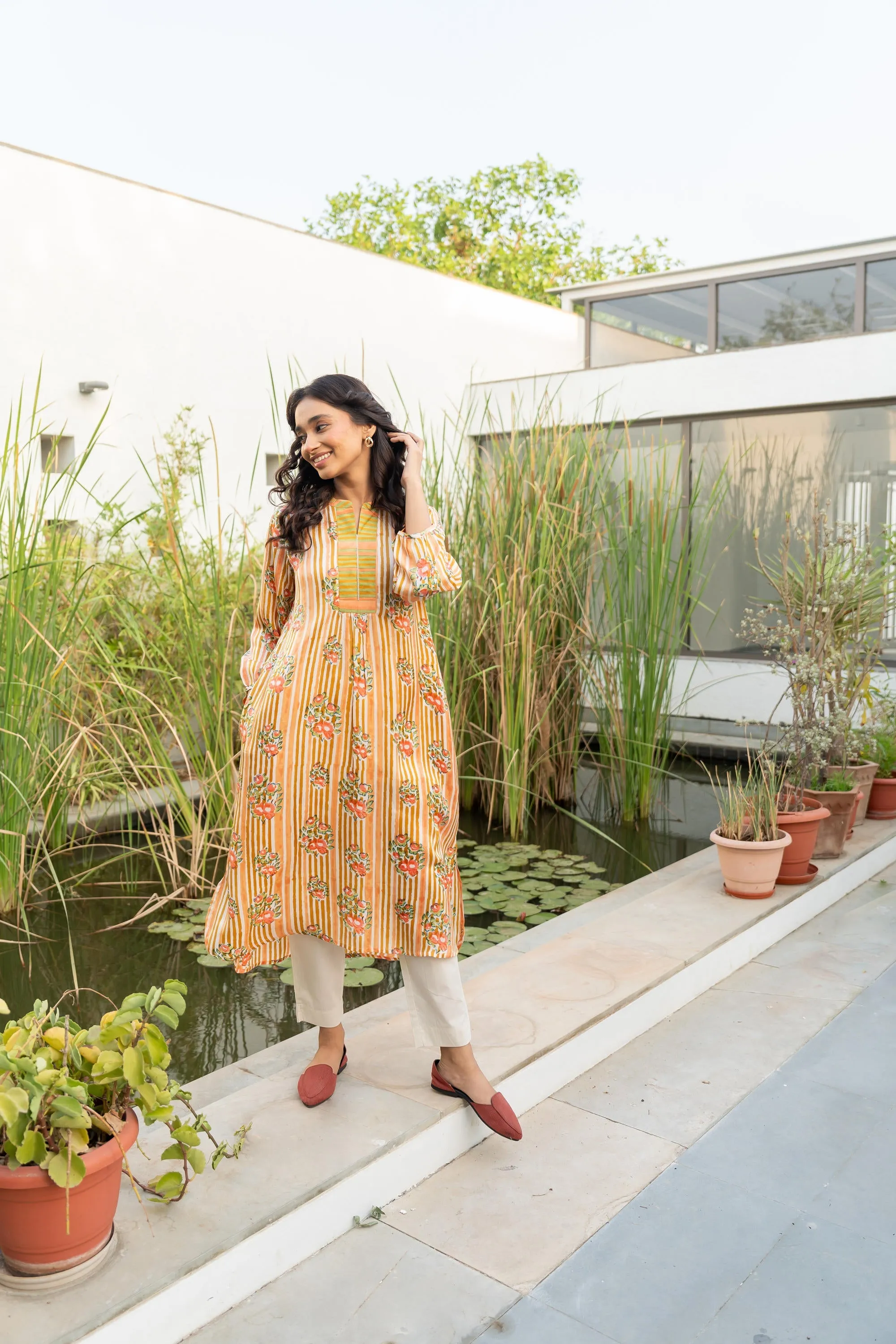 Gul Peach Block Print Modal Kurta | Ray-ethnic