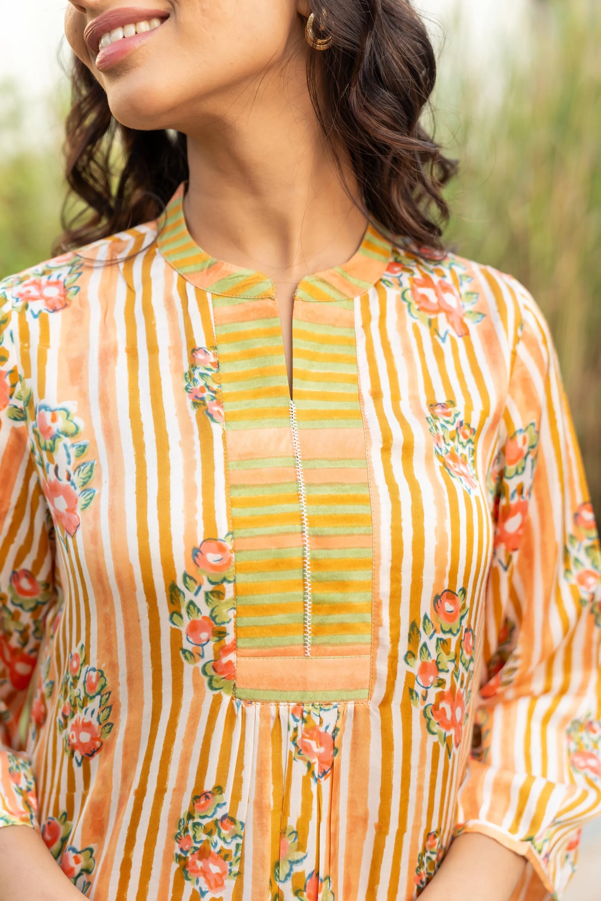Gul Peach Block Print Modal Kurta | Ray-ethnic