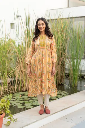 Gul Peach Block Print Modal Kurta | Ray-ethnic