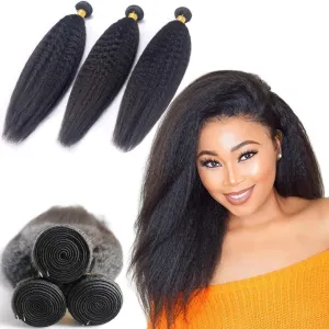 Kinky Straight Brazilian Human Hair Weave Bundles Deal 3 PCS Raw Human Hair Bundles Deal Virgin Hair Extensions