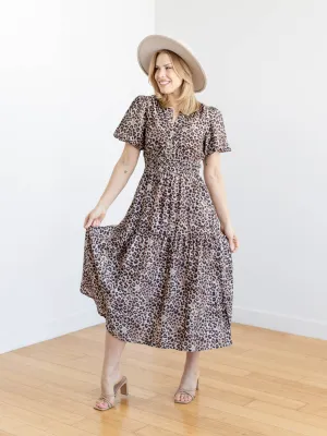 Leopard Print Tiered Midi Dress