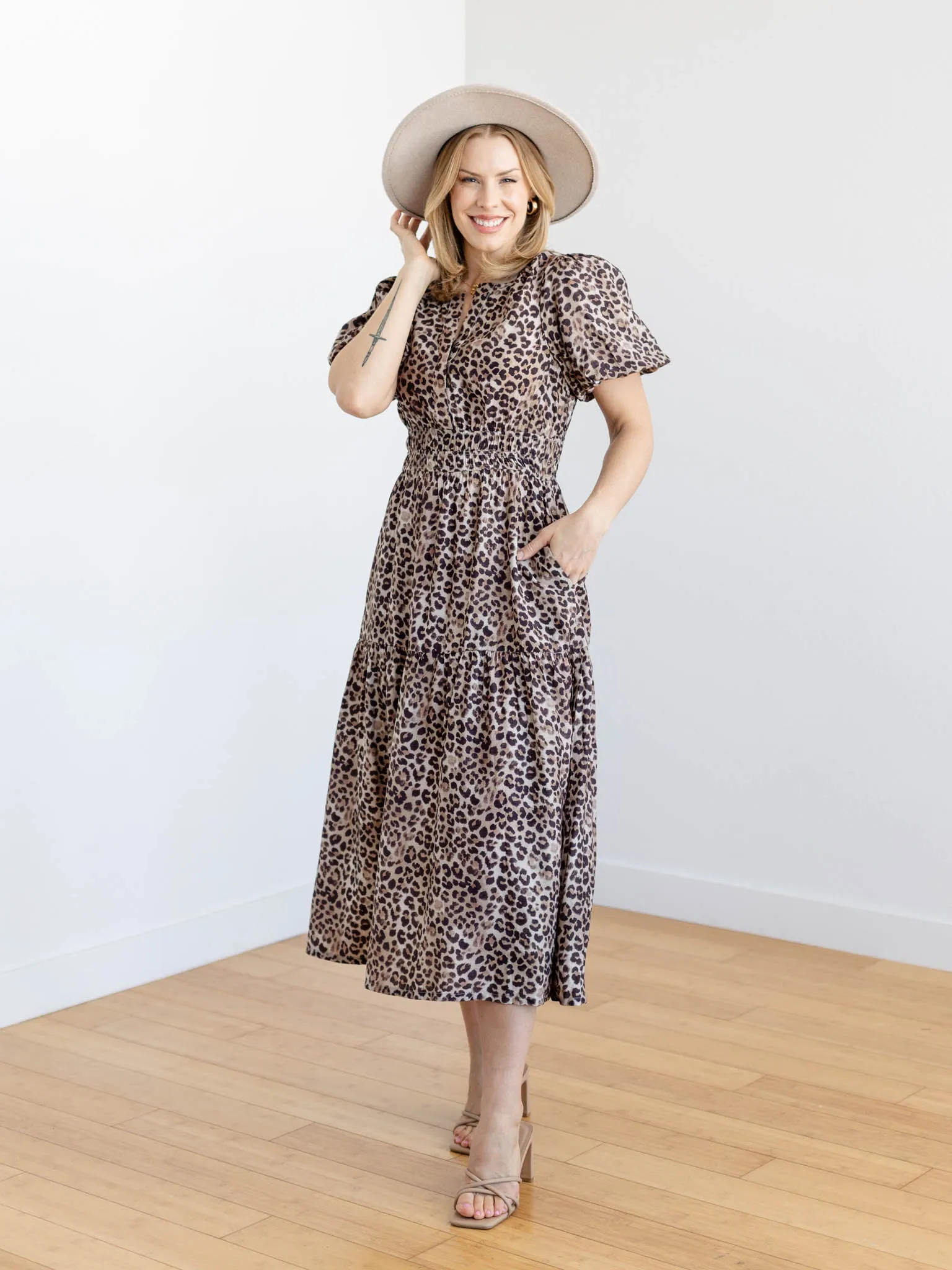 Leopard Print Tiered Midi Dress