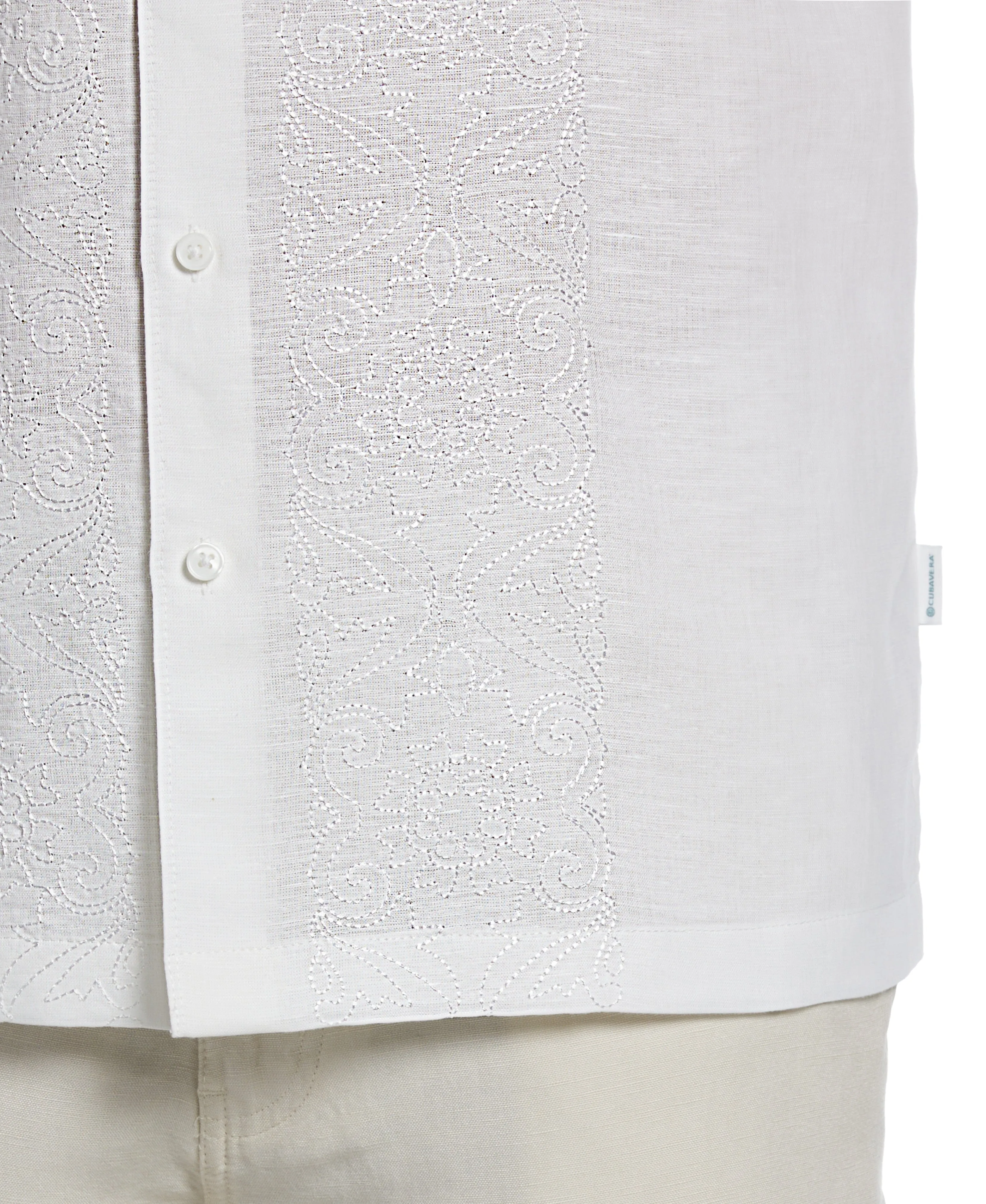 Linen Blend Tonal Embroidered Panel Shirt
