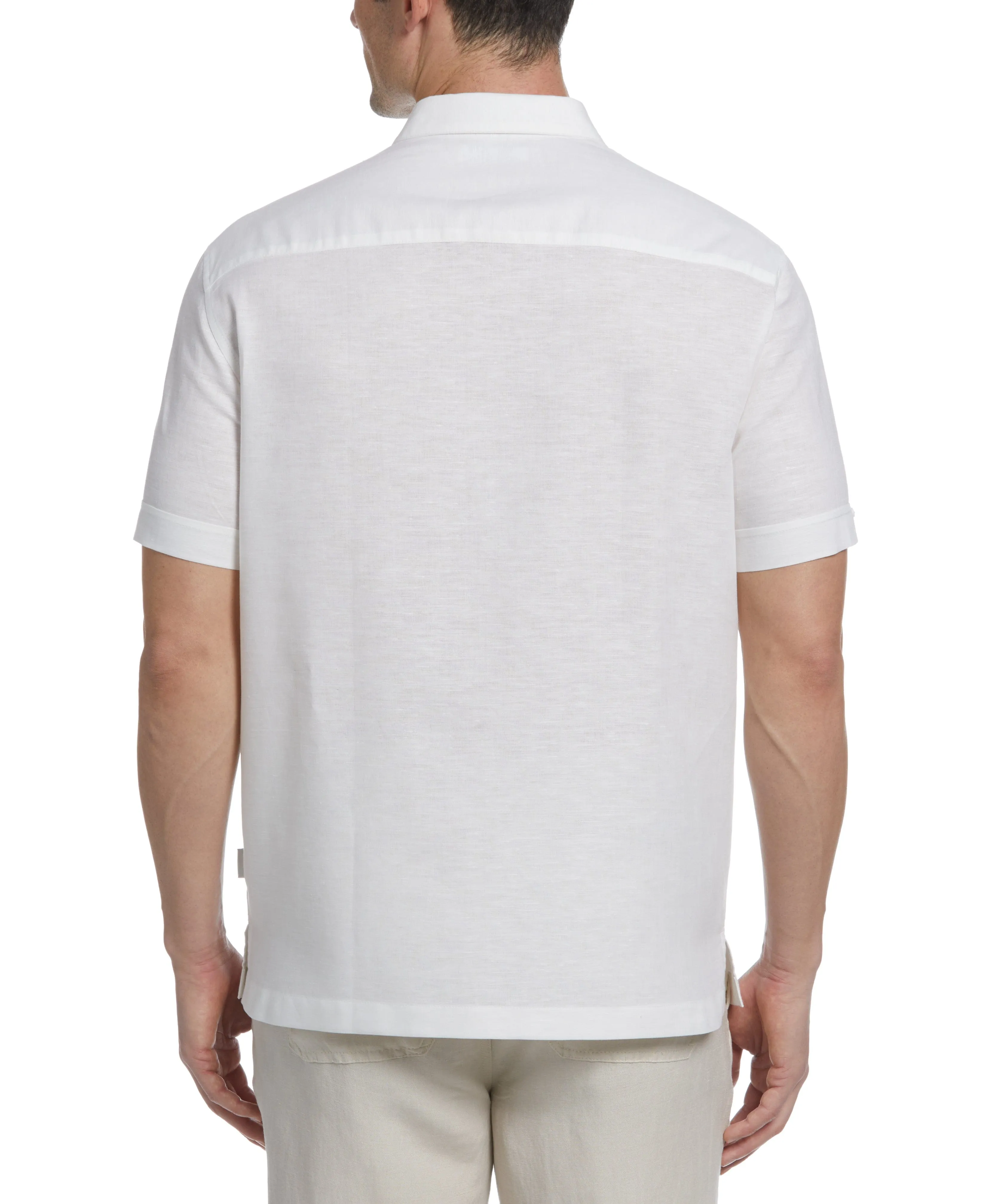 Linen Blend Tonal Embroidered Panel Shirt