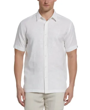 Linen Blend Tonal Embroidered Panel Shirt
