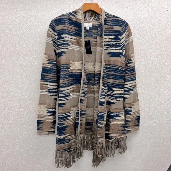 Lucky Brand Southwest Style Open Front Cardigan with Fringe bottom S