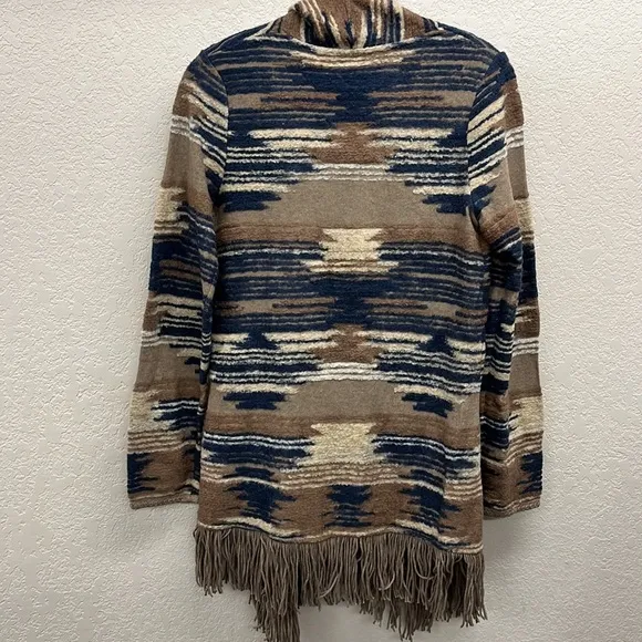 Lucky Brand Southwest Style Open Front Cardigan with Fringe bottom S