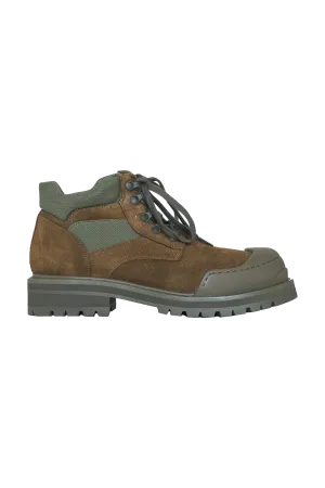 Marni Canvas And Suede Patchy Hiking Boots Green