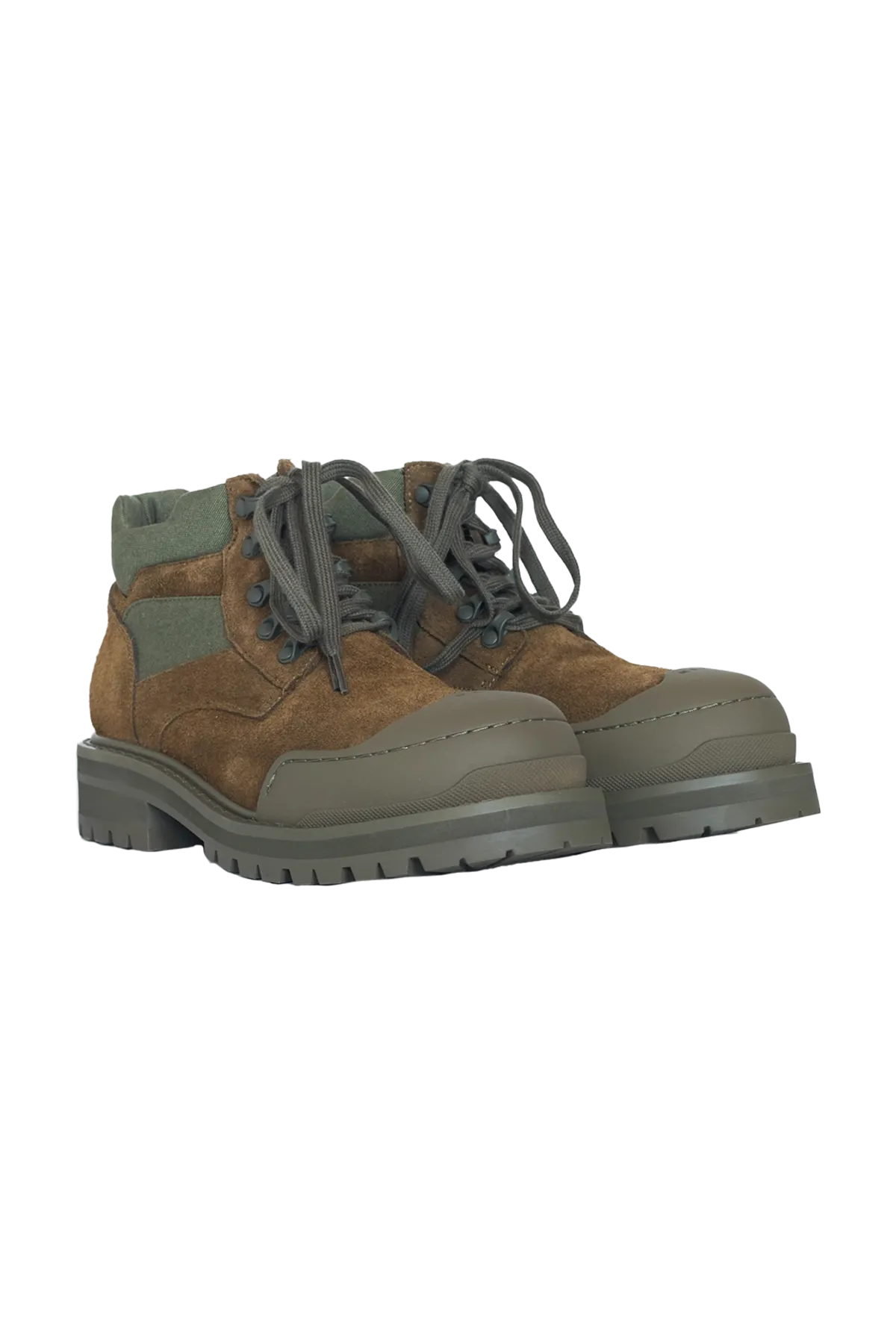 Marni Canvas And Suede Patchy Hiking Boots Green