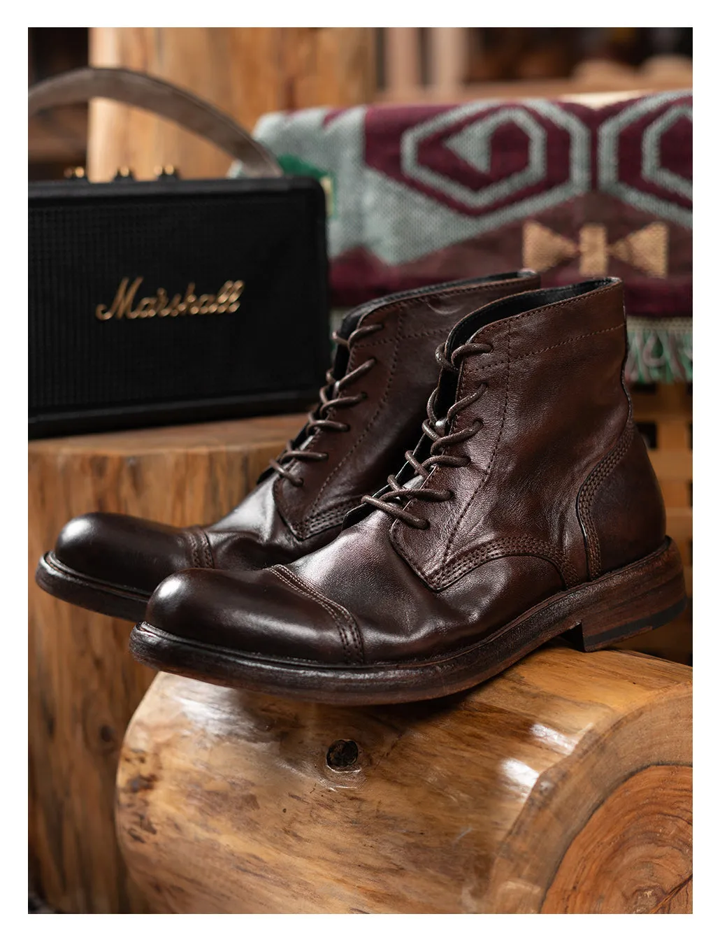 Men's Washed Cap Toe Dress Boots