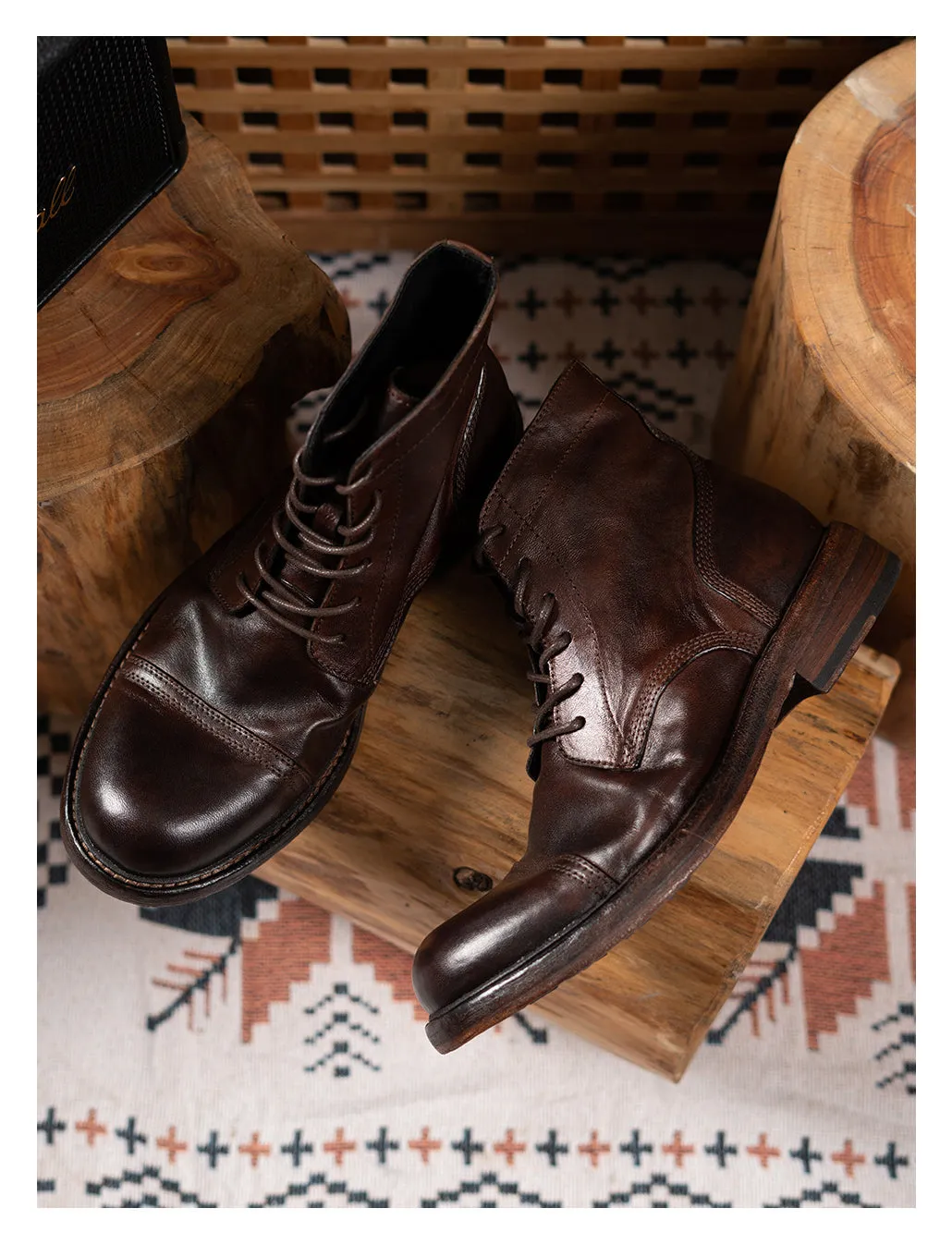 Men's Washed Cap Toe Dress Boots