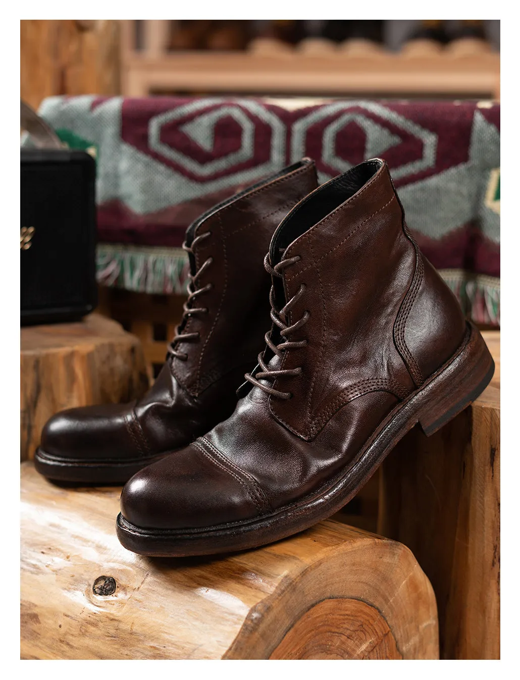 Men's Washed Cap Toe Dress Boots