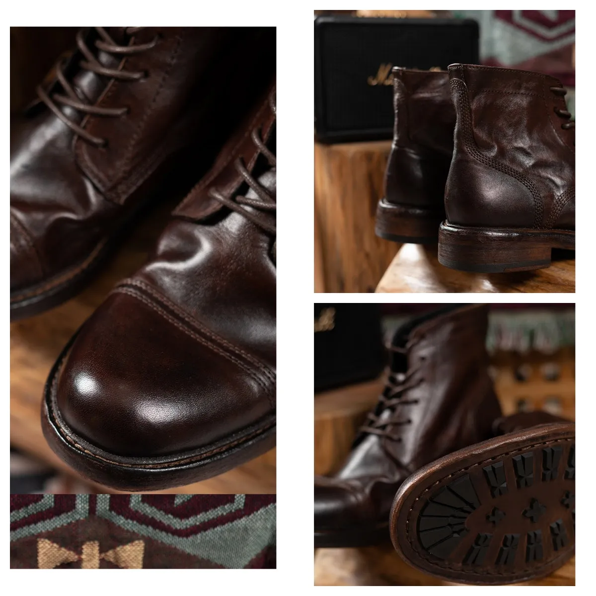 Men's Washed Cap Toe Dress Boots