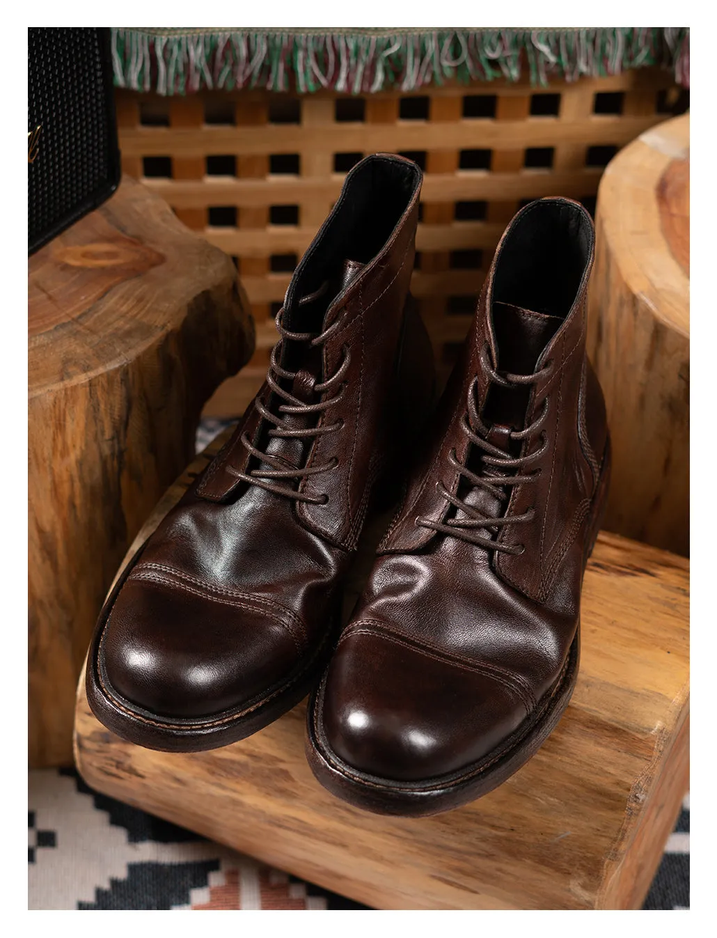 Men's Washed Cap Toe Dress Boots