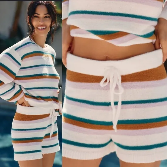 New L*Space Soul Samba Striped Lounge Swim Beach Cover-Up Shorts NWT