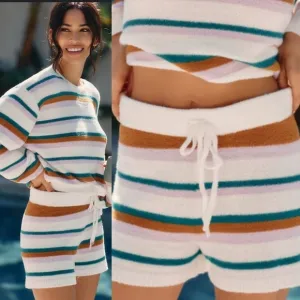 New L*Space Soul Samba Striped Lounge Swim Beach Cover-Up Shorts NWT