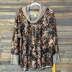 New Ruby Rd Woman Cozy Mixed Animal Print Sweater Women’s Size 1X in Oat Multi