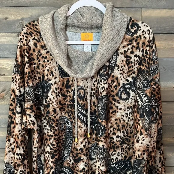 New Ruby Rd Woman Cozy Mixed Animal Print Sweater Women’s Size 1X in Oat Multi