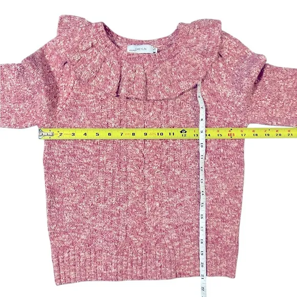 NWT Greylin Claris Cozy Lurex Knit Sweater Collar Ruffle Pink Sparkle Medium