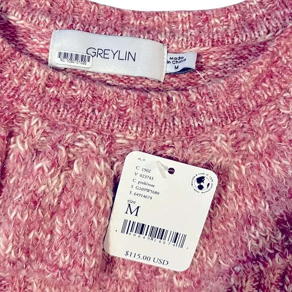 NWT Greylin Claris Cozy Lurex Knit Sweater Collar Ruffle Pink Sparkle Medium