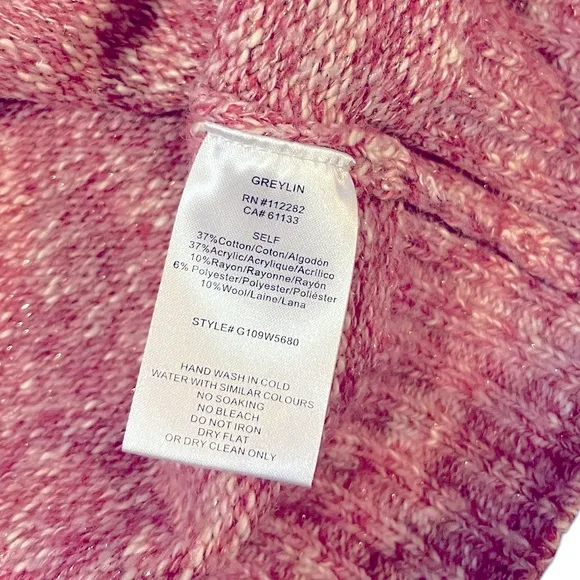 NWT Greylin Claris Cozy Lurex Knit Sweater Collar Ruffle Pink Sparkle Medium