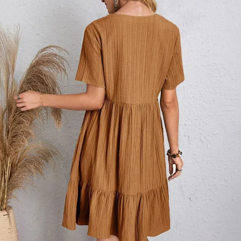 Plus Size Belted V-Neck Short Sleeve Summer Dress – European Casual Short Sleeve Elegant Maxi for Stylish Curvy Women