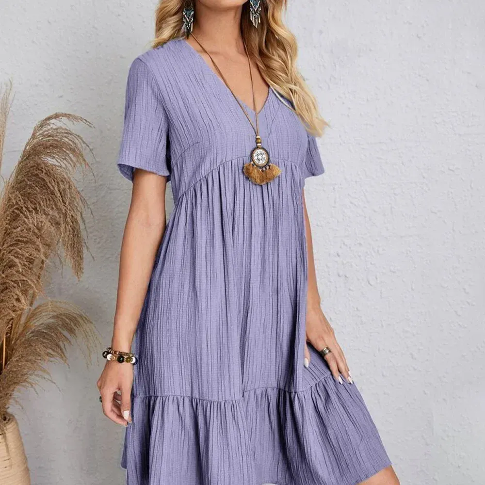 Plus Size Belted V-Neck Short Sleeve Summer Dress – European Casual Short Sleeve Elegant Maxi for Stylish Curvy Women