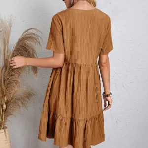 Plus Size Belted V-Neck Short Sleeve Summer Dress – European Casual Short Sleeve Elegant Maxi for Stylish Curvy Women