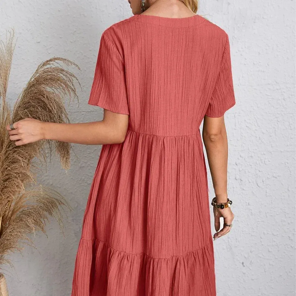 Plus Size Belted V-Neck Short Sleeve Summer Dress – European Casual Short Sleeve Elegant Maxi for Stylish Curvy Women