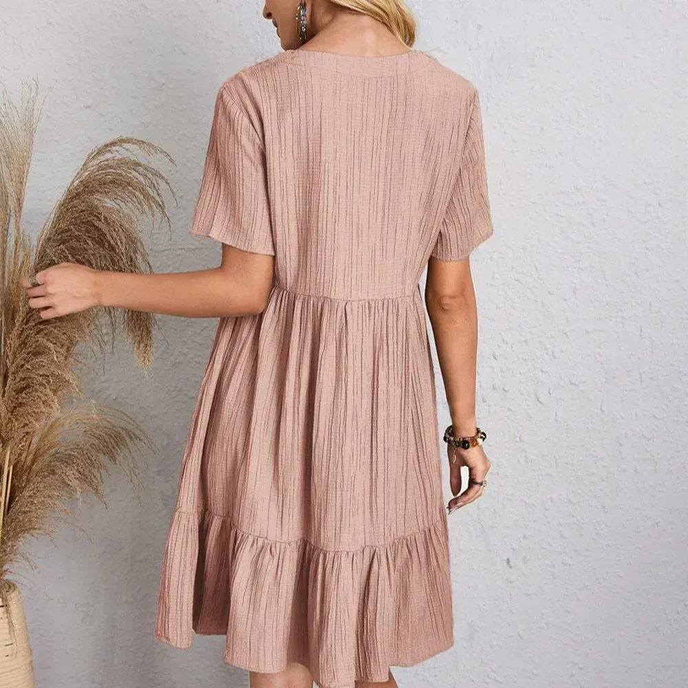 Plus Size Belted V-Neck Short Sleeve Summer Dress – European Casual Short Sleeve Elegant Maxi for Stylish Curvy Women