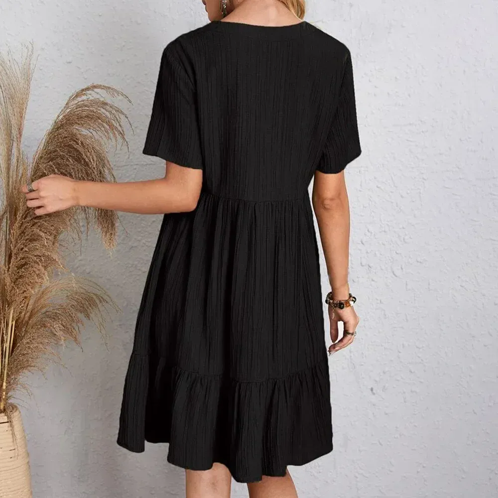 Plus Size Belted V-Neck Short Sleeve Summer Dress – European Casual Short Sleeve Elegant Maxi for Stylish Curvy Women