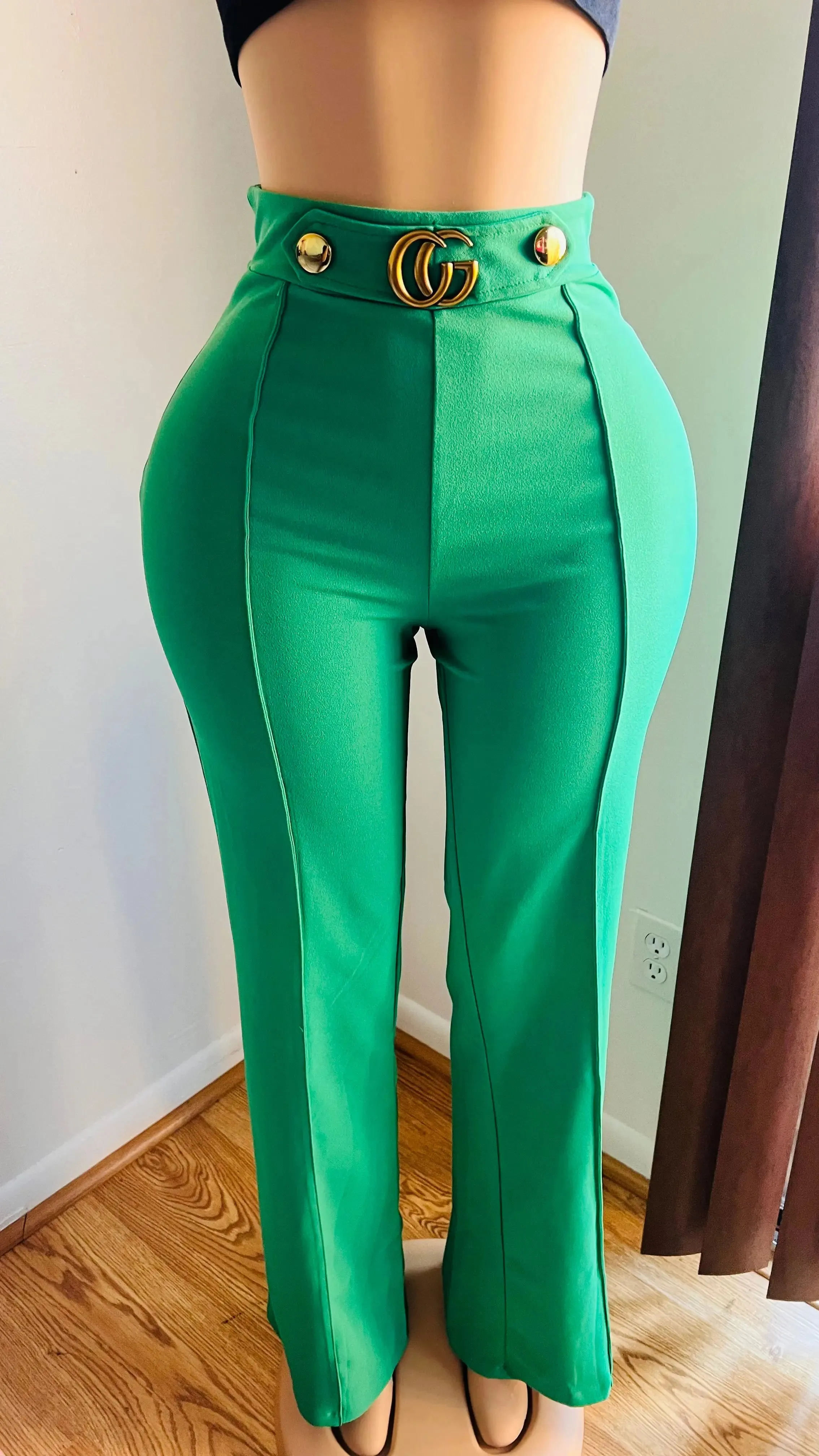 Plus Size Flared Lime Green Pants