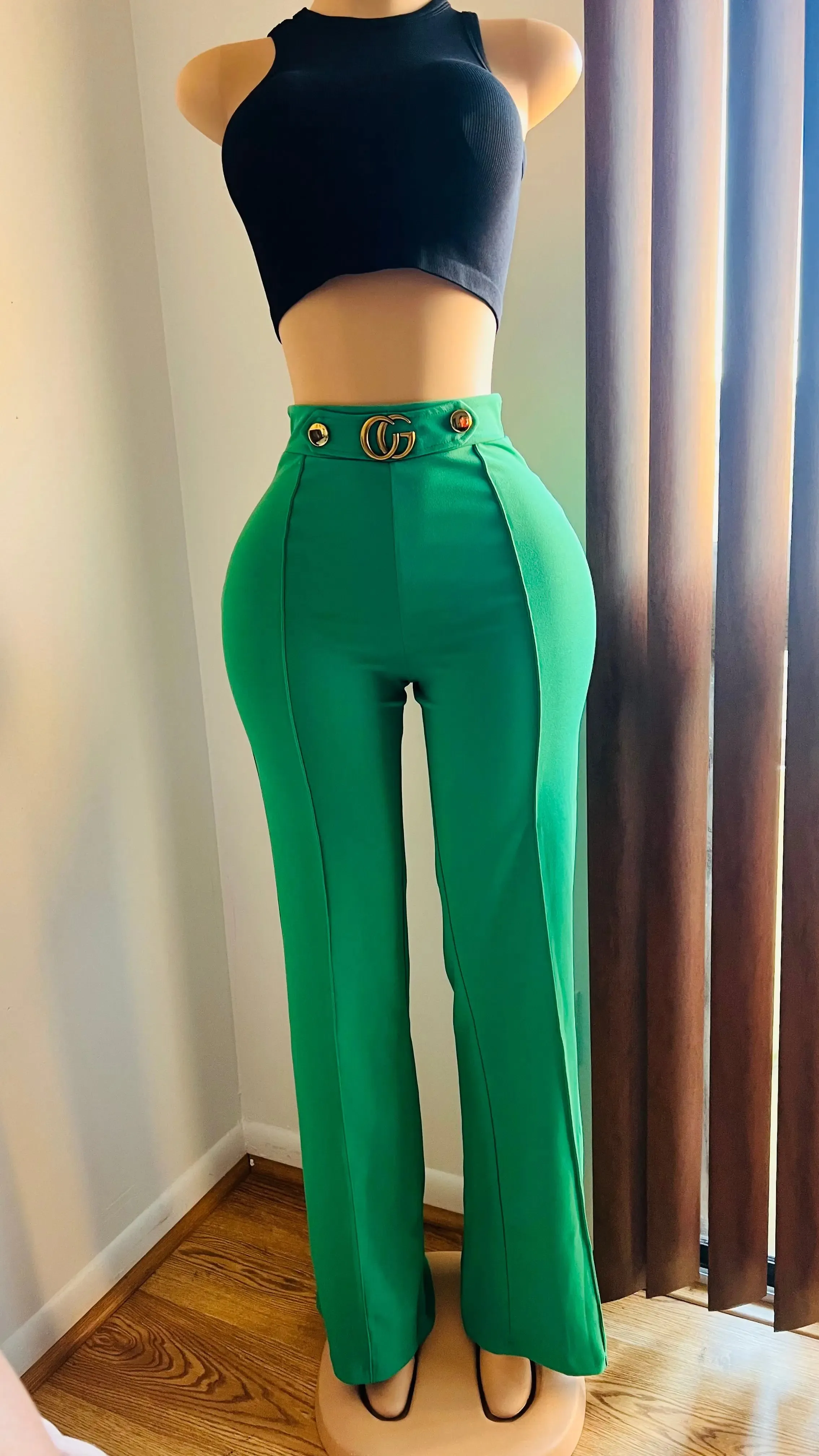 Plus Size Flared Lime Green Pants