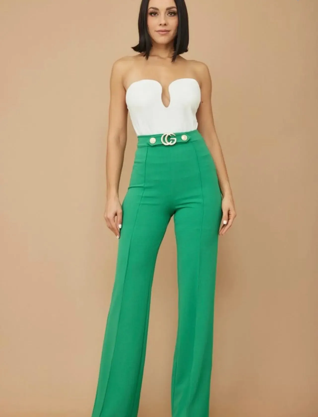 Plus Size Flared Lime Green Pants