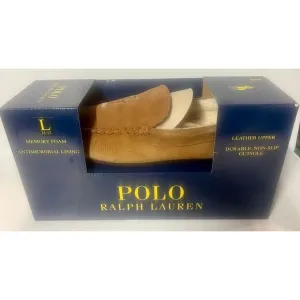 Polo Ralph Lauren Tan Suede Polo Player moccasin slippers men's‎ size 9–10 NWT